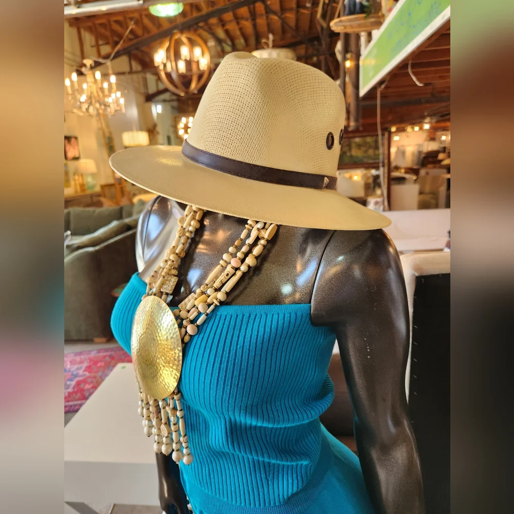 Neutral Beaded Statement Necklace with Bold Medallion ๐ - Picture 9 of 17